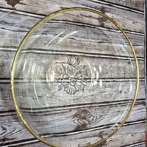 Gailstyn "It's a Dilly" Clear Glass Bowl and Plate 22KT Gold Embossed Flower